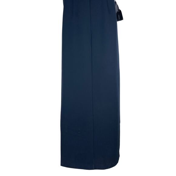 Kay Unger Garbo Gathered Column Gown Short Sleeve Carbon Blue Size 8 - Picture 13 of 14